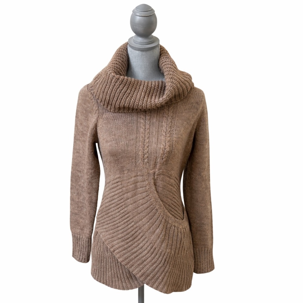 Berretti Italy Mohair Wool Blend Cowl Neck Chunky Knit Sweater M Taupe